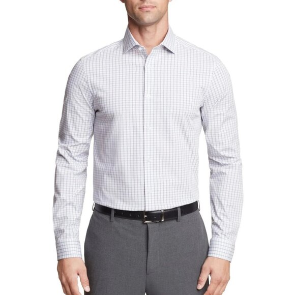 NWOT Calvin Klein Mens XL Tech Active Stretch Button-Down Shirt White & Purple - Picture 1 of 7